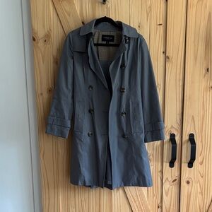 London Fog Slate Gray Double-Breasted Hooded Trench Coat XS